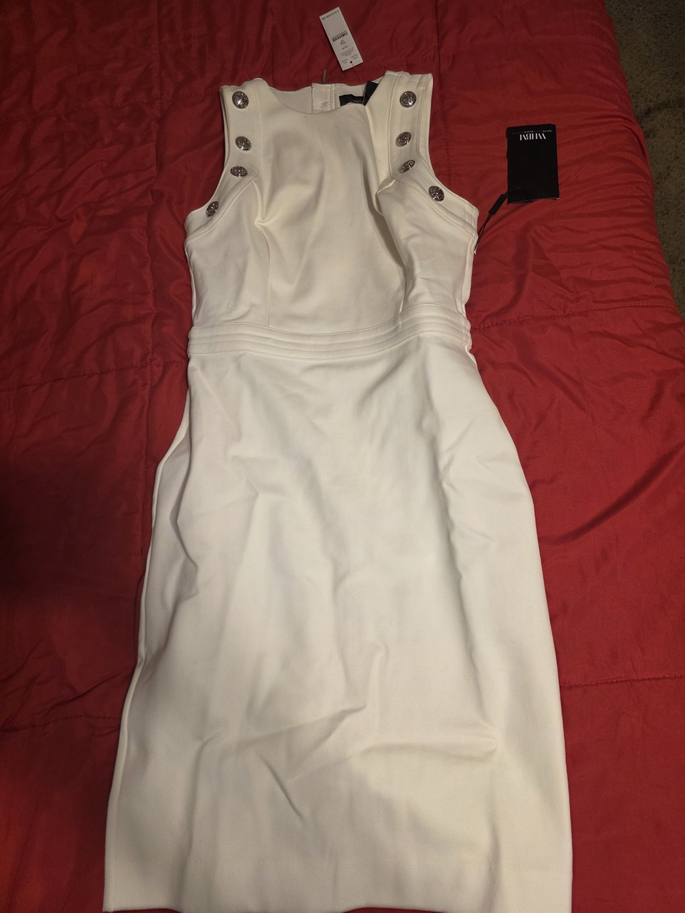 White House Black Market White Embellished Detail Dress